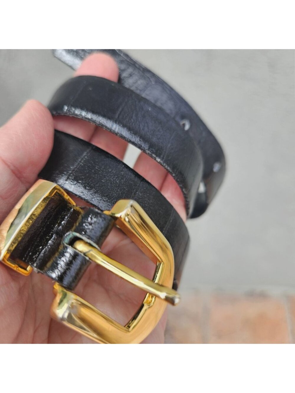Vintage 80s 90s Cipriani Black Italian Alligator Calfskin Belt Gold Buckle Spain